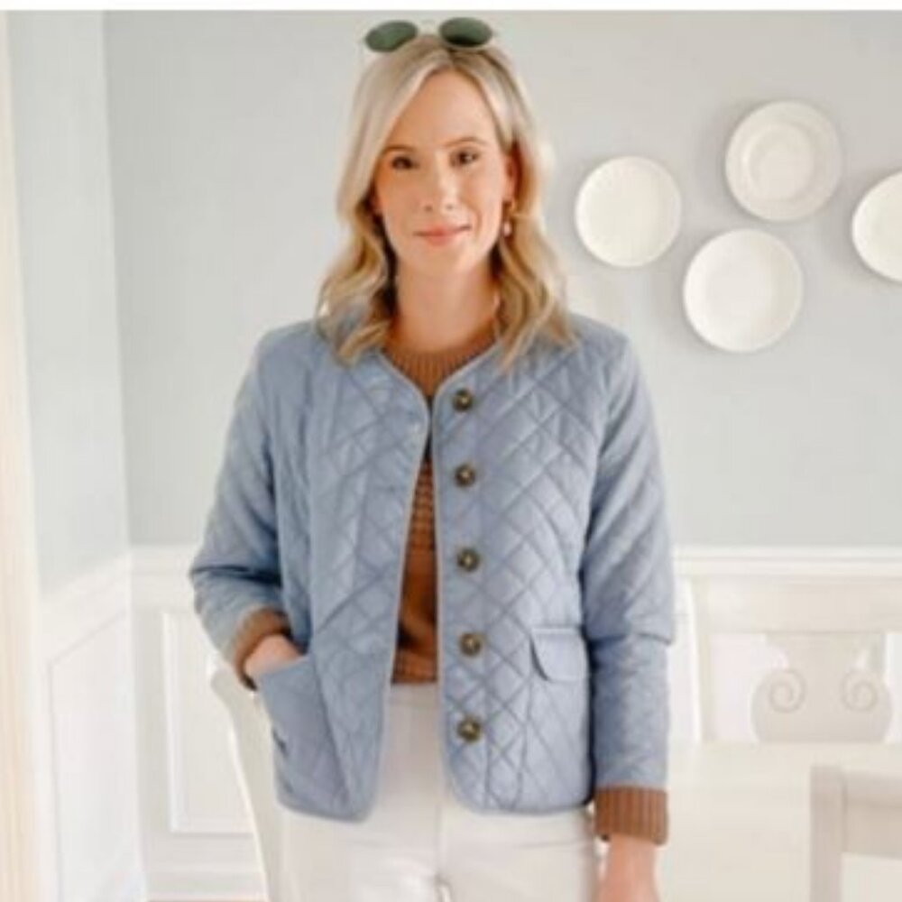 Croft & Barrow Quilted Short Jacket, Size Petite Small, Light Blue, New!